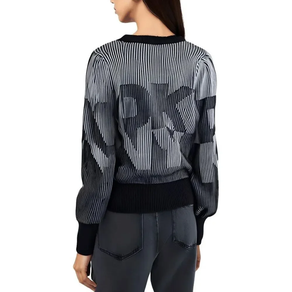 DKNY Womens Black-Ivory Logo Ribbed Knit Crewneck Sweater NWT_2